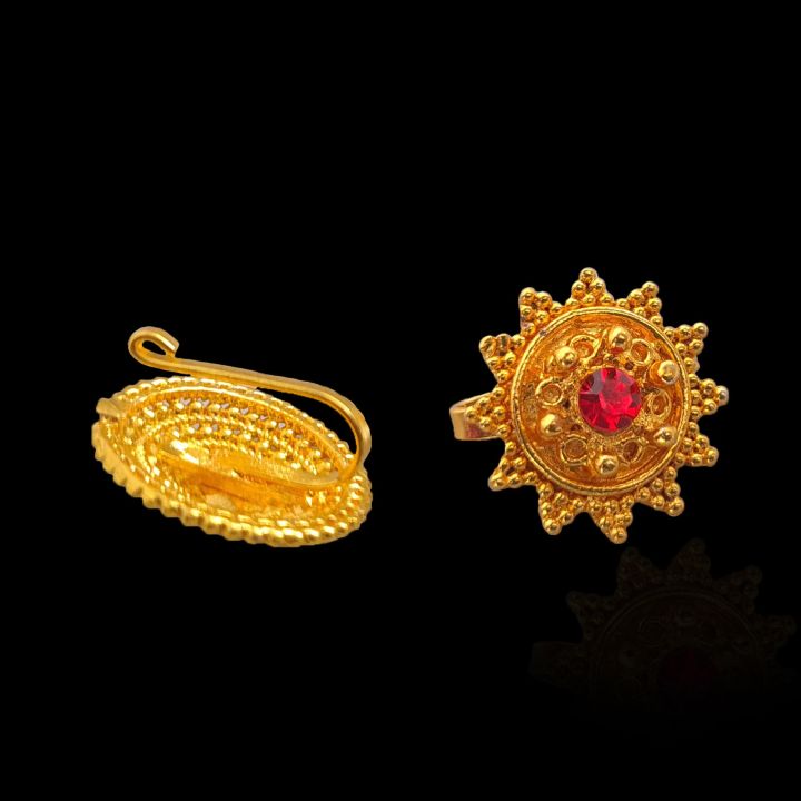 Gold Plated Nose Pin Limbu Fuli Hook Clip Mounting Type for Women