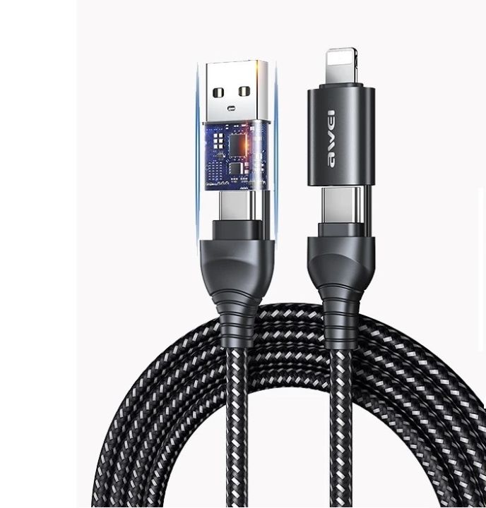 AWEI CL 126 1.2m 4 In 1 USB To USB-C / Type-C To 8Pin Data Fast Charging Cable