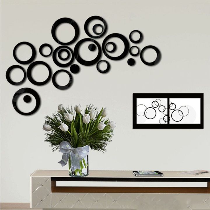 5PCS/Set DIY Wall Art TV Background 3D Circles Wall Stickers Mural Round Decals