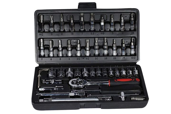 Socket Raset Tools Set 46 in 1 Socket Ratchet Wrench Tool Kit Set 1/4 Screwdriver Set for Car ...