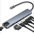 Genuine USB C Hub 8 in 1 Multifunction Adapter for MacBook & Windows- USB Docking Station, 4K HDMI, HDTV, SD, TF card, RJ45, USB C. 