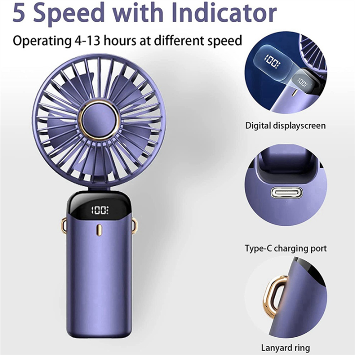 Handheld%20Fan%20Portable%20Fan%20Personal%20Fan%205000MAh%20Rechargeable,5%20Speeds%20with%20LED%20Display,90%C2%B0%20Adjustable%20-%20Image%207