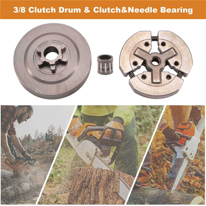 2set%203/8%20Clutch%20Drum%20&%20Clutch%20&%20Needle%20Bearing%20Fit%20for%20Chinese%20Chainsaw%203800%20-%20Image%202