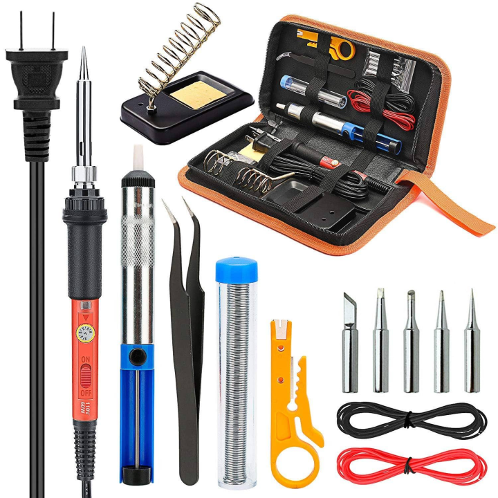 Vilros Soldering Iron Kit Electronics, 14-in-1 60w Adjustable Temperature Soldering Iron, 5pcs Soldering Iron Tips, Desoldering Pump, Tweezers, Stand, Solder, PU Carry Bag