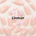 Linman 24PCS Almond Armor Nail Patch Sanrio White French Stereo Special Hello Kitty Drill 3d Pink Butterfly Drill Wear Armor suit. 