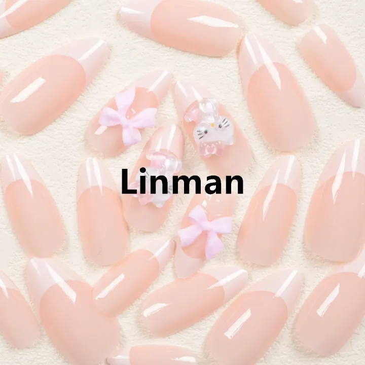 Linman%2024PCS%20Almond%20Armor%20Nail%20Patch%20Sanrio%20White%20French%20Stereo%20Special%20Hello%20Kitty%20Drill%203d%20Pink%20Butterfly%20Drill%20Wear%20Armor%20suit%20-%20Image%202