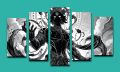 Lord Krishna Canvas Wall Art – Black & White Religious Wall Decor – 5 pcs. 