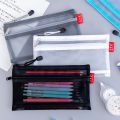 Simple Nylon Transparent Mesh Pencil Bag Zipper Large Capacity Stationery Pouch Double Layered Storage Bag Kids. 