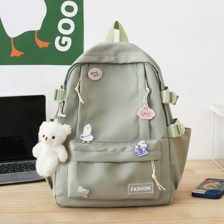 Bear%20Pendant%20Solid%20Color%20Backpack%20Cute%20Badge%20Large%20Capacity%20Shoulder%20Bag%20Handbag%20Students%20School%20Bag%20Students%20-%20Image%202
