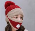 Women's Slouchy Knit Knitted Topi Scarf Mask 3-Piece Set for Winter Comfort. 