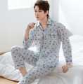 Men Pajamas Cotton Long-Sleeved Home Clothes. 