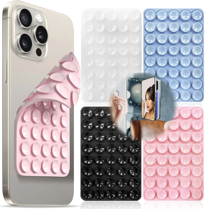 Portable Silicone 24 Suction Phone Holder Multifunctional Suction Cup Mat Wall Stand Anti-Slip Single Sided Case Glue Mount Back Stickers