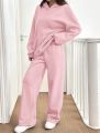 Inner Fleece Hoodie And Straight Trouser Set For Women. 