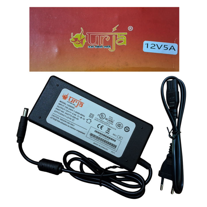 Urja 12V 5A Power Adapter with AC Power Cord – Universal DC Charger for ...