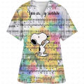 Surgical Wear Work Clothes Cartoon Snoopy print Hand Washing Nurse Uniform Women's V Neck Short Sleeve T-Shirt Tops. 