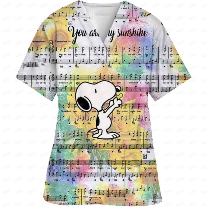 Surgical%20Wear%20Work%20Clothes%20Cartoon%20Snoopy%20print%20Hand%20Washing%20Nurse%20Uniform%20Women's%20V%20Neck%20Short%20Sleeve%20T-Shirt%20Tops%20-%20Image%203