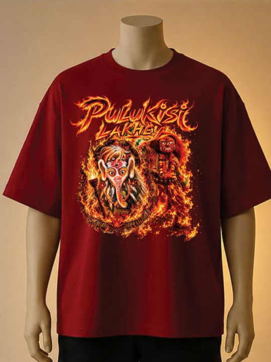 Puluski%20Divine%20Ganesha%20Cream,%20Red,%20Black%20Color%20Printed%20T-Shirt%20-%20Image%202