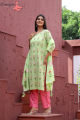 Aamayra Fashion House Lawn Green Flower Printed Kurti With Pink Pant And Shawl Set For Women. 
