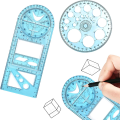 Multifunctional Geometric Ruler, Geometric Drawing Template Draft Rulers for School Office with Pencil. 