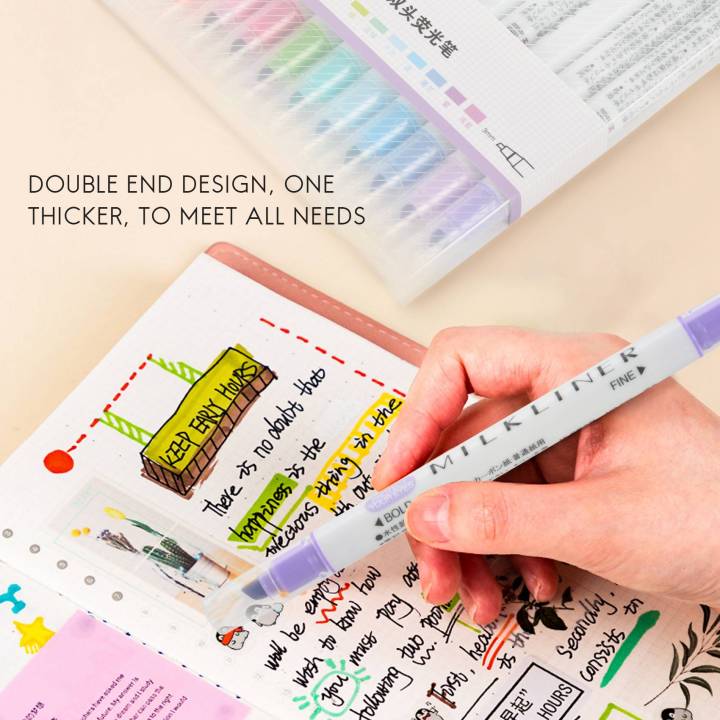Sojhoop%2012%20Pcs/Set%20Japanese%20Stationery%20Mild%20Liner%20Double%20Headed%20Fluorescent%20Pen%20Fluorescent%20Marker%20Pen%20Highlighter%20Pen%20Color%20Mark%20Pen%20Cute%20-%20Image%202