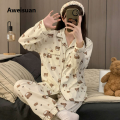Aweisuan Autumn new women's double long cardigan with a lapel simple style home wear imitation cotton comfortable and soft casual pajamas. 