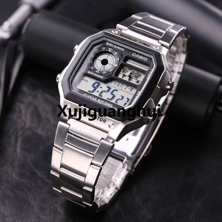 Xujiguanghui (Ready Stock) G .Shock AE1200 Men Watch Digital Sport Watch LED Display Water Resistant Shockproof andAffordable Waterproof World Time LED Light Sports Square Wrist Watches AE-1200WHD-1A (copy original 1.1 premium)