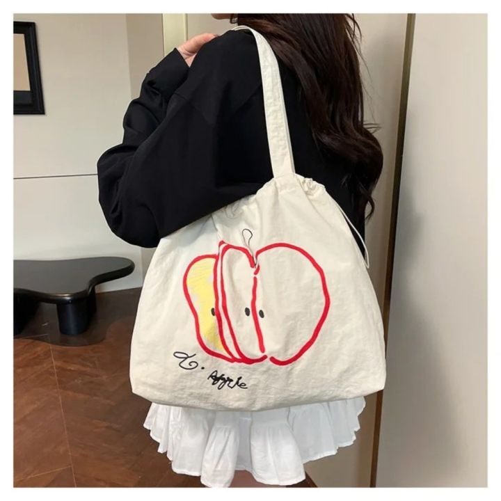 Sweet%20Drawstring%20Shopping%20Handbag%20Large%20Capacity%20Letter%20Printed%20Beach%20Bag%20Lightweight%20Canvas%20Shoulder%20Bag%20Daily%20-%20Image%204
