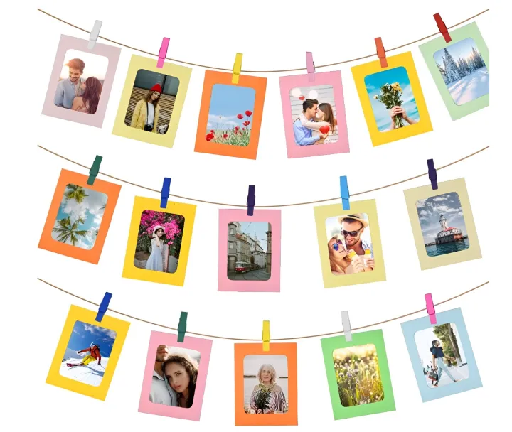 0%20Pcs%20Paper%20Frame%20With%20Clips%20Diy%20Kraft%20Paper%20Picture%20Frame%20Hanging%20Wall%20Photo%20Album%202M%20Rope%20Home%20Decoration%20Craft%20-%20Image%202