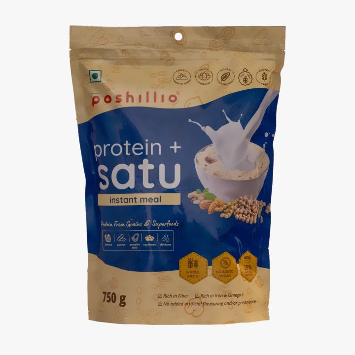 Poshilo Protein+ Satu |  100% Natural Himalayan Superfood | 20% Plant Protein with Flax, Almonds & Pumpkin Seeds | Fitness-Focused Instant Nutrition for Strength, Recovery & Daily Fuel | 750g