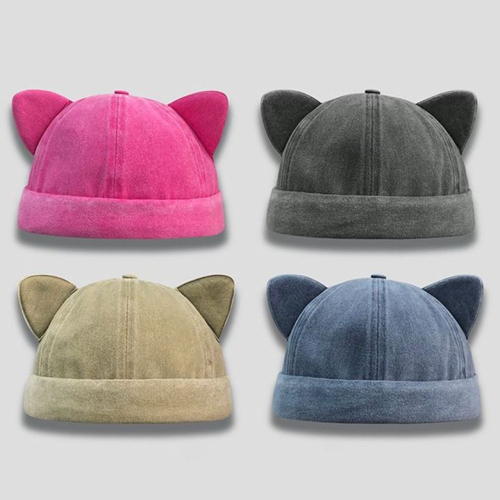 Fashion%20Cute%20Cat%20Ears%20Brimless%20Hat%20Adjustable%20Washed%20Old%20Solid%20Color%20Beanie%20Hat%20Sweet%20Breathable%20Bucket%20Cap%20Travel%20-%20Image%208