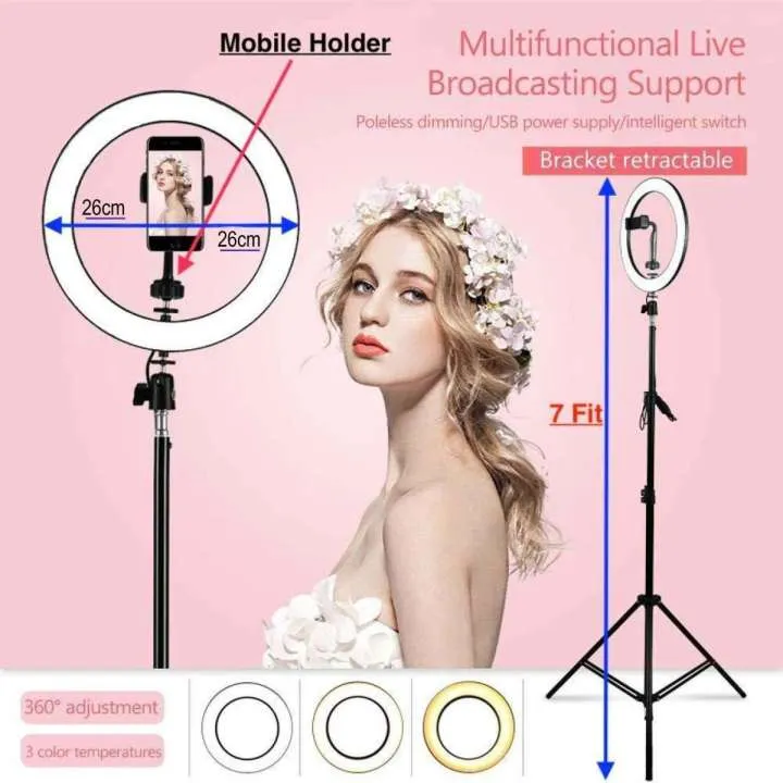 26CM%20Selfie%20Ring%20Light%20with%20Tripod%20Stand,%20Cell%20Phone%20Holder%20Dimmable%203%20Light%20Modes%20-%20Image%204