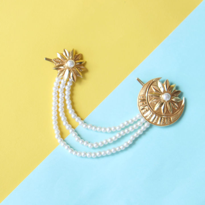 Pure Gold Pearl Double Flower Design Head Clip, 0.69g For Women