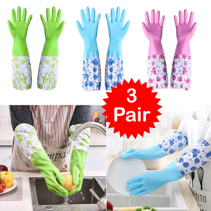 3 Pair Cleaning Gloves Waterproof Kitchen Durable Thick Rubber Dishwashing Gloves Winter Glove - Gloves |