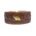 1.5x2.5 Inch Long Elephant Patched Sexagon Design Wood And Brass Jewellery Box. 