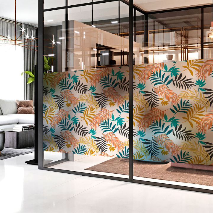 Window Blackout Sticker Options Artsy Home Blackout and Privacy Sticker for Window Colorful Palm Leaves ...