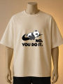 "No. You Do It." Lazy Panda Graphic T-Shirt-White, Maroon, Cream. 