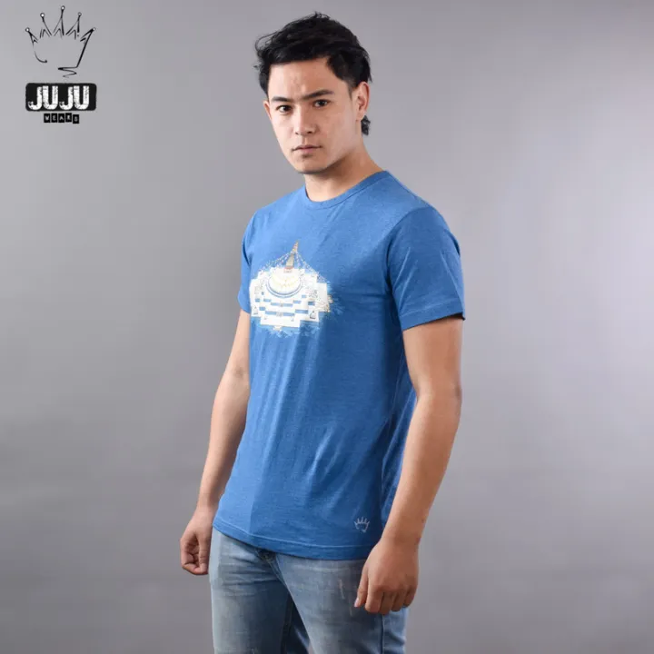 JUJU%20Wears%20Blue%20Melange%20Colour%20Boudha%20Printed%20Cotton%20Tshirt%20For%20Unisex%20-%20Image%204