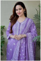 Fabdale Lavender Embroidered A-Line Kurta Pant Salwar Suit with Dupatta | Festive & Party Wear (RYEX-022). 