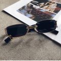 Golden Metal Thin Square Retro Trendy Sunglasses For Men - Black Lens | Fashion Polycarbonate Frame Sunglasses For Men. 