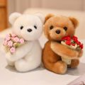 Creative Romantic Rose Bear Plush Toy with Floral Blanket Soft Holding Flowers Bear Doll Sweet Cute Bouquet Rabbit Doll Girl Gift. 
