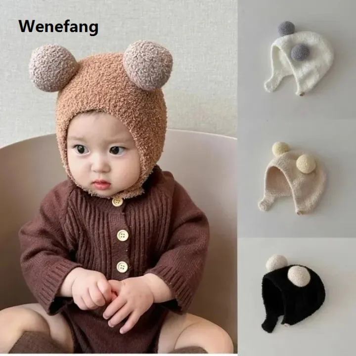 Wenefang%20Cute%20Winter%20Warm%20Kids%20Girl%20Boys%20Baby%20Hats%20Fleece%20Wool%20Hemming%20Caps%20with%20Ball%20Solid%20Wool%20Ear%20Protection%20Hats%20Soft%20Newborn%20Bonnet%20-%20Image%202