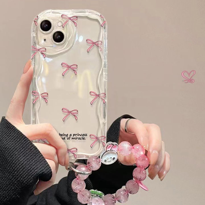 High Quality Bow Pink Chain Case For Samsung Galaxy A02S A04S A03S A03 A05 A04E M14 A15 A25 A35 A55 A53 A71 A21S A33 A20S A20 A11 A10 A12 F15