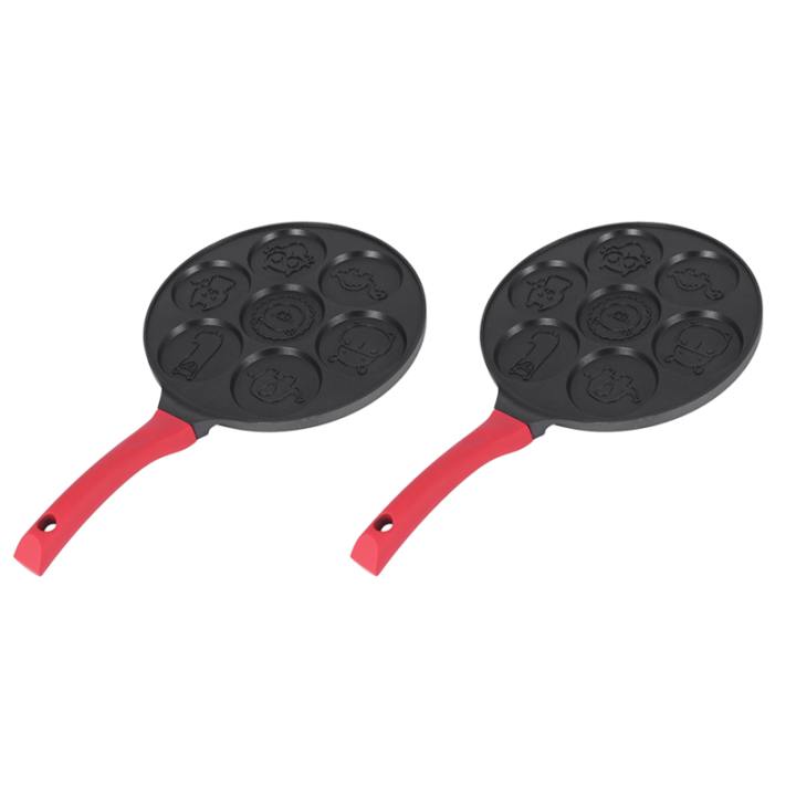 FORIDE 2X Pancake Maker - Non-Stick Pancake Pan Griddle Grill Pan Mini Crepe Maker 7-Mold with Silicone Handle, Black Animal