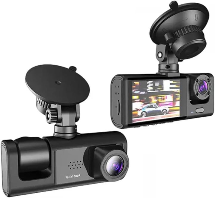 1080P HD Dual-View Dash Cam with G-Sensor, Night Vision & Wide Angle - Front & Interior Recording, Reversing Camera