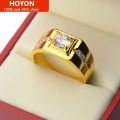 Moxly HOYON Real Coating Gold Jewelry 24k Original Ring For Men Wedding Bands Imitate Diamond Cubic Zircon Gems Resizable Finger Ring Golven Toy. 
