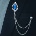 Golden / Silver Blue Crystal Chain Brooch for Men. 