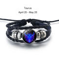 12 Constellation Zodiac Sign Braided Leather Bracelet Woven Glass Dome Bracelet MNP. 