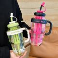 Linman Outdoor Cute Plastic Water Bottle Portable Leakproof Sports Water CupFifty percent discount with Straw with Handle Car Mounted Drinking Tumbler School Boys Girl. 