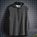 vest hooded vest men's trendy hooded sleeveless T-shirt men's sleeveless sweater hoodie summer vest thin foreign trade. 