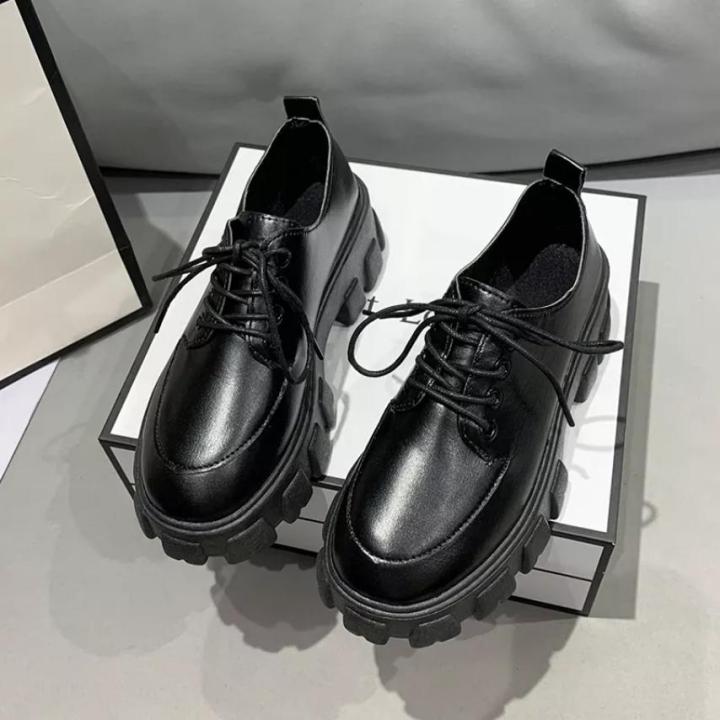 Black Lace Up Loafers Women's New Casual Kawaii Lolita